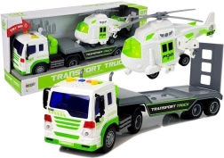 Camion cu platformă de transport și elicopter 1:16 cu baterii