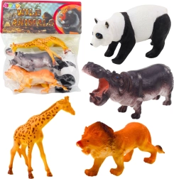 Set de figurine cu animale sălbatice – panda, girafă, leu și hipopotam (4 buc.)
