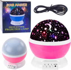 Lampă LED rotativă și proiector de stele 360° – roz