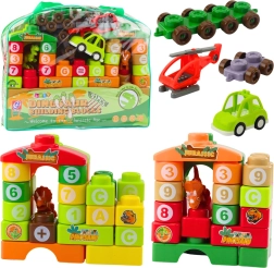 Set de construcție pentru copii cu dinozauri, litere și cifre în geantă, 91 piese