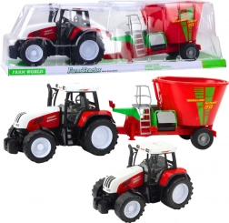 Tractor roșu de fermă cu remorcă și malaxor de furaje 60 cm
