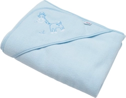 Prosop frotir pentru copii cu glugă și broderie 100×100 albastru girafă