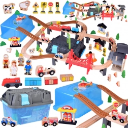 Sistem de cale ferată din lemn cu tren urban 100 de bucăți