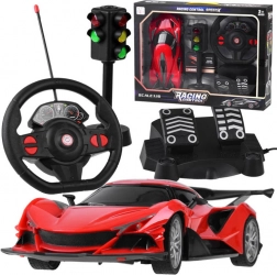 Mașină sport RC cu volan, pedale și semafor 1:16 – Roșu