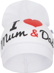 Căciulă pentru copii New Baby I Love Mum and Dad albă 3–9 luni