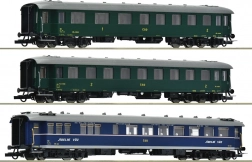 Set Roco cu 3 vagoane de călători pentru tren rapid ČSD, epoca III–IV, H0