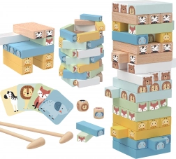 WOOPRIE Joc din lemn Turnul tremurător Animale 82 piese