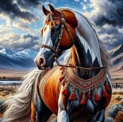 Pictură cu diamante Cal în harnașament indian 30x40 cm