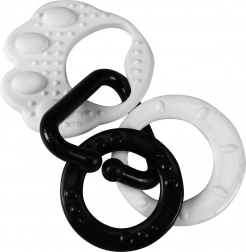 Jucărie de dentiție în formă de labă de urs pentru bebeluși – alb‑negru, cu contrast ridicat