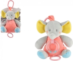 Elefant muzical de pluș piersică-gri 18 cm