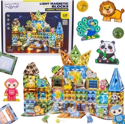 Woopie set de construcție 3D magnetic și luminos – lumea animalelor, 124 piese