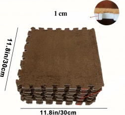 Set covorașe puzzle din spumă cu pluș, maro 30 × 30 cm (12 buc.)