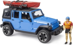 Bruder Jeep Wrangler Rubicon cu caiac și figurină la scara 1:16