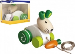 Iepuraș din lemn de tras cu morcov pentru primii pași