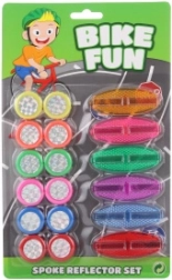 Accesorii din plastic colorate pentru bicicletă – set de reflectorizante și rotițe decorative