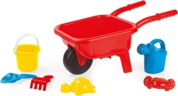 Roabă din plastic pentru copii, pentru nisip, roșie, cu set de 7 piese