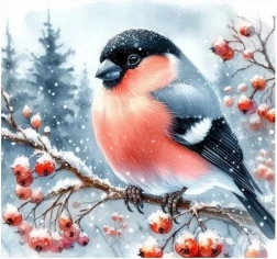Mozaic de diamante Păsări iarna - Croșetat creativ 30x40 cm