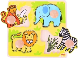 Bigjigs Toys primul meu puzzle de încastru safari (din lemn, 4 piese)