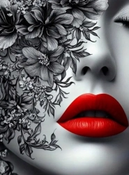 Pictură cu diamante femeie cu buze roșii 30 × 40 cm