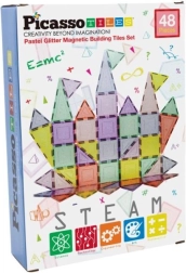 Set de construcție magnetic PICASSOTILES pastel cu sclipici – 48 piese