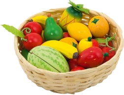 Fructe din lemn în coș – set 23 piese