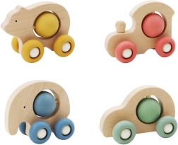 Mașinuță din lemn cu animal și bilă