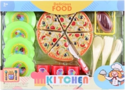 Mâncare – pizza în cutie cu veselă, set din plastic pentru copii