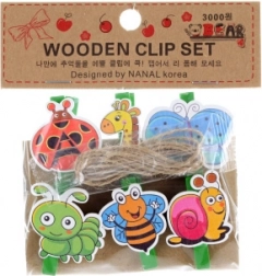 Clemă din lemn cu animăluțe, 6 buc.