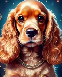 Pictură cu diamante cocker spaniel cu zgardă aurie 30 × 40 cm