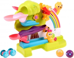 Pistă interactivă dublă 2‑în‑1 pentru bile și mașinuță cu sunete