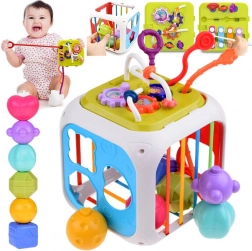 Cub educațional activ cu sortator de forme și clopoței