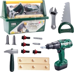 Set de unelte pentru copii în cutie, cu șurubelniță electrică, 14 piese