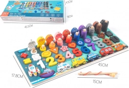 Puzzle Montessori din lemn 6‑în‑1 – învățare a numerației și peștișori magnetici