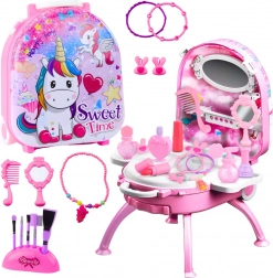 Măsuță de toaletă pentru copii 2‑în‑1 în troler cu accesorii UNICORN Sweet Time – roz