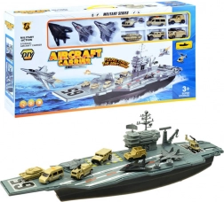 Portavion militar mare – set de joacă cu avioane și vehicule