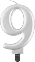 Lumânare argintie pentru tort cifra 9