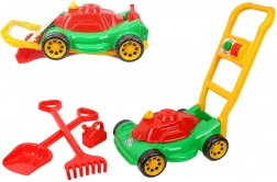 mașină de tuns iarbă din plastic pentru copii cu accesorii, în plasă