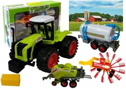 Set fermă de vehicule cu tractor, cisternă, greblă de fân și presă