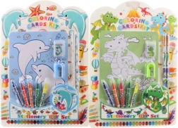 Set școlar cu cărți de colorat, creioane și accesorii