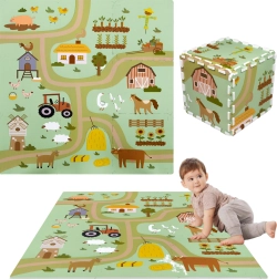 Covoraș de spumă pentru joacă 90 × 90 cm – puzzle gros, 9 piese HUMBI fermă și drumuri rurale
