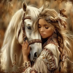 Pictură cu diamante indieniță cu cal 30 × 40 cm