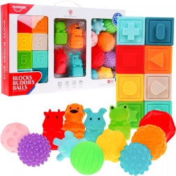 Mega set 20 mingi cu animale pentru copii 6m+ Jucărie senzorială Reabilitare mâini