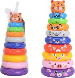 Piramidă colorată stivuibilă cu inele și autocolante cu animale – tigru