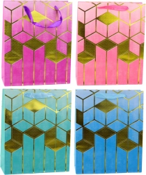 Pungă cadou cu model geometric auriu 32 × 26 × 12 cm