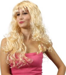 perucă blondă cu valuri și breton pentru carnaval și petreceri