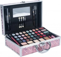 Troller cosmetic roz mediu cu set complet de machiaj