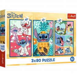 Puzzle Lilo & Stitch: Trei Puzzle într-unul - Stitch 3x80 Piese