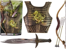 Costum samurai pentru copii cu armură de aur, arc și sabie