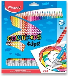 Creioane colorate Maped Color'Peps Oops cu radieră, 24 buc