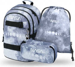 Set școlar Baagl NASA Grey – rucsac, penar și săculeț